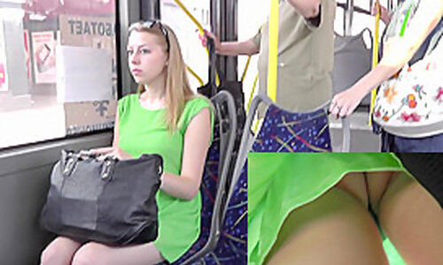 Blonde girl exposes her underwear for upskirt tube
