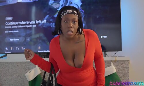 Ebony Bbw Stepson Is Adopted So She Strokes And Fucks His Bbc60fps - Big Tits